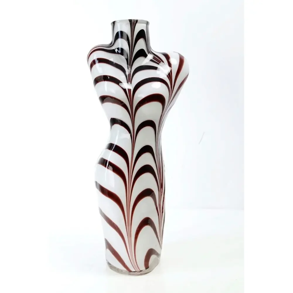 Vintage Murano Style Art Glass Zebra Swirl Female Torso Bust Form Large Vase